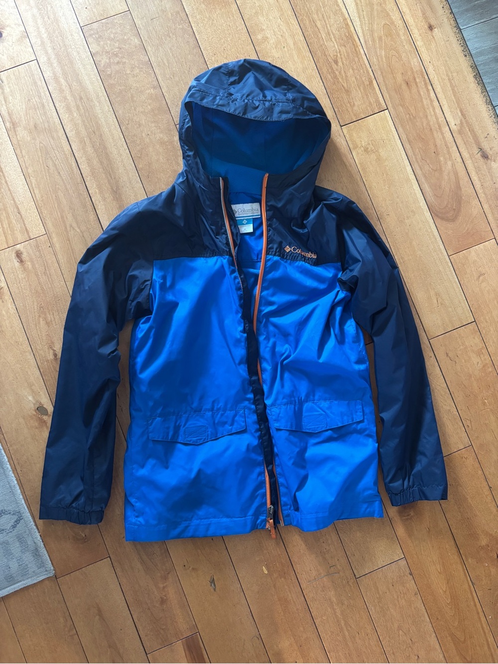 Boys Medium Columbia raincoat blue, fleece lined